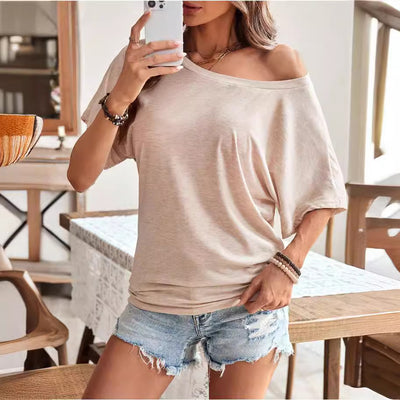 Batwing Sleeve Top Knitted Off-Shoulder Design With Batwing Sleeves For Women