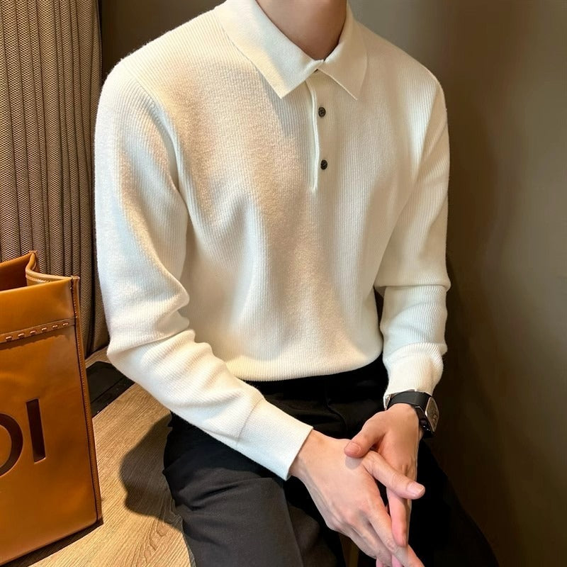 Lapel Long Sleeve Men's Retro Loose Casual Solid Color Sweater