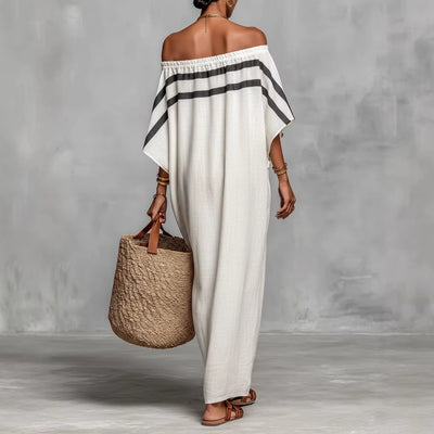 Womens Stand-Up Collar Striped Casual Loose Dress