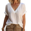 Top a maniche corte comodo ed elegante con scollo a V, abbinabile a tutto