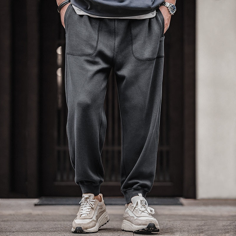 Retro Drawstring Elastic Waist Knitted Sweatpants Tapered Ankle-tied
