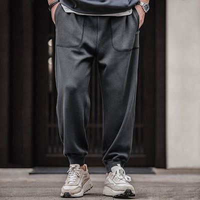 Retro Drawstring Elastic Waist Knitted Sweatpants Tapered Ankle-tied