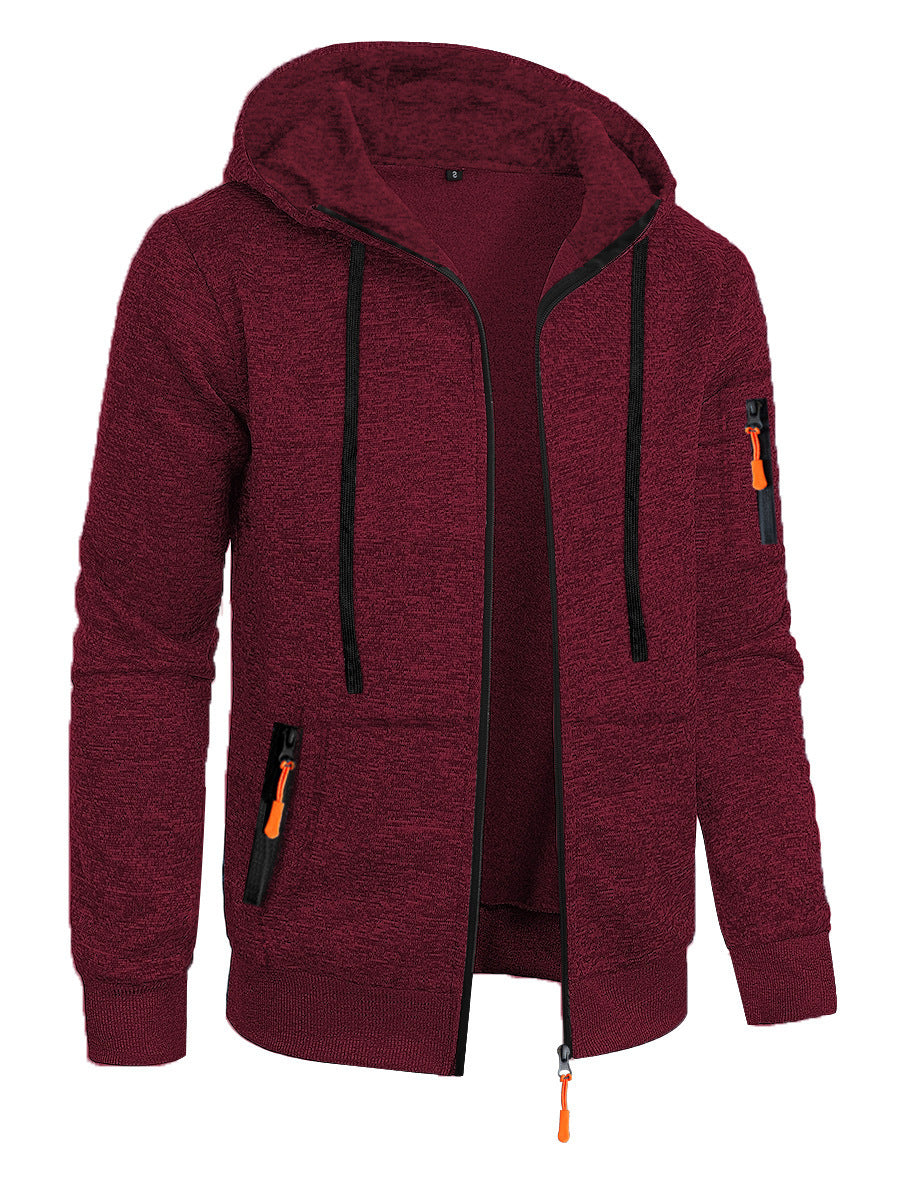 Men's Sports Fitness Casual Jacquard Sweater Hooded Coat