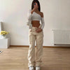 Multi-pocket Loose Slimming Mid-waist Trousers