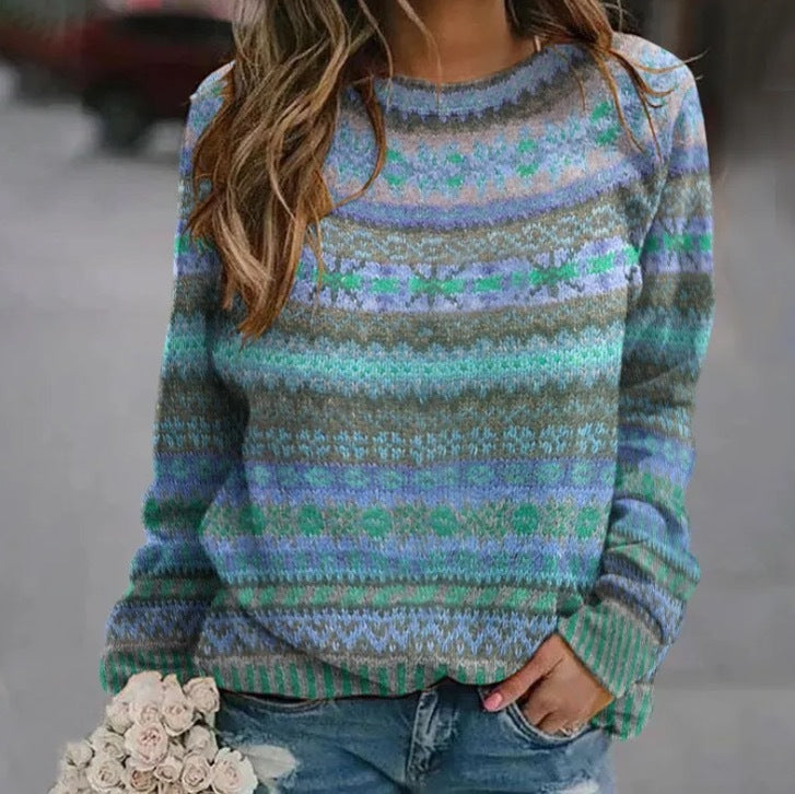 Ladies' 3D Printed Sweater Casual Loose Long Sleeved Knitted Top - A Fashionable And Comfortable Choice For Daily Wear