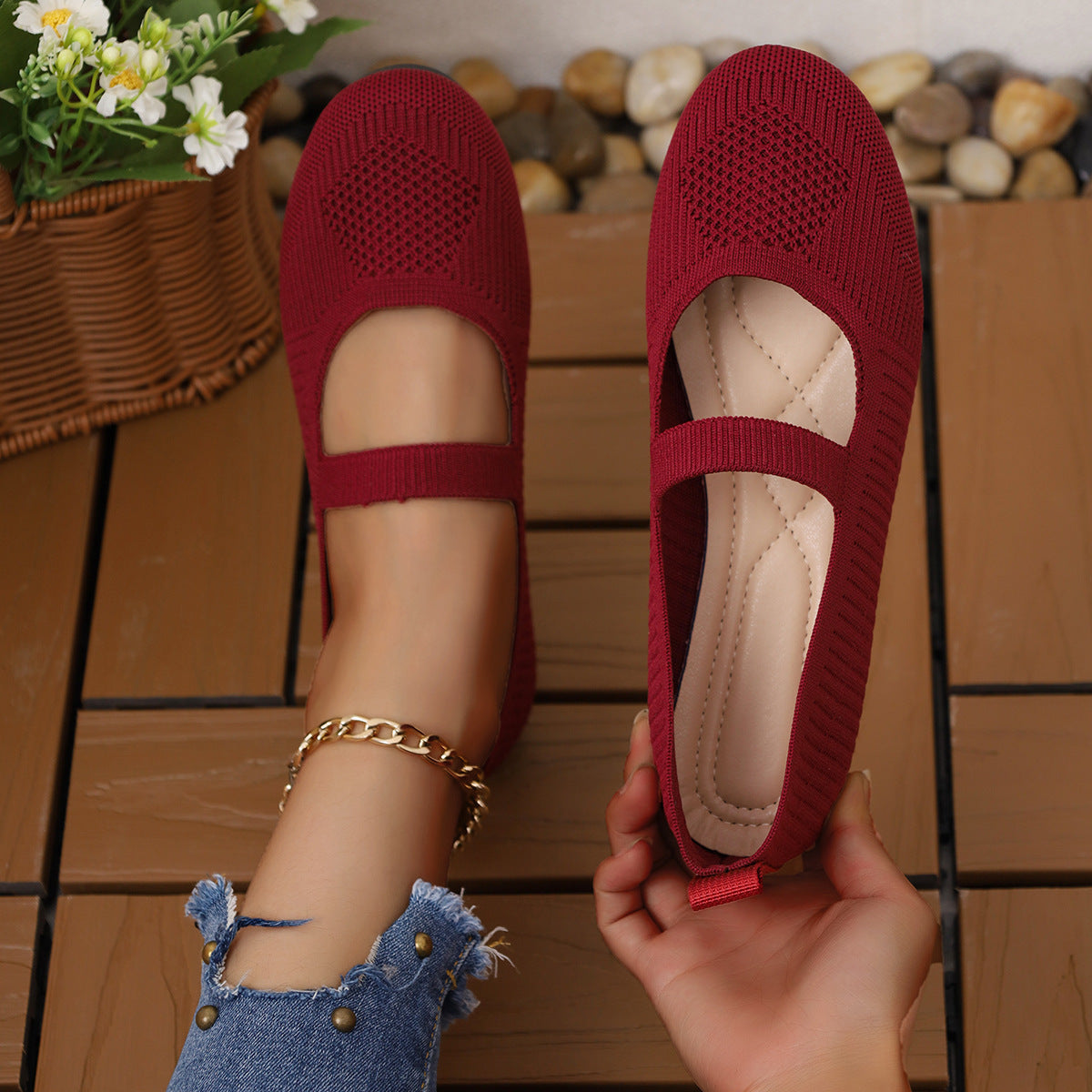 Décolleté in tessuto volante, comode, casual, con testa rotonda e bocca bassa