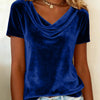 Nuova T-shirt in velluto sexy a maniche corte, girocollo, tinta unita