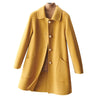 Cappotto di media lunghezza da donna in lana con collo a bambola, fibbia in perle, double face, Woolen Goods
