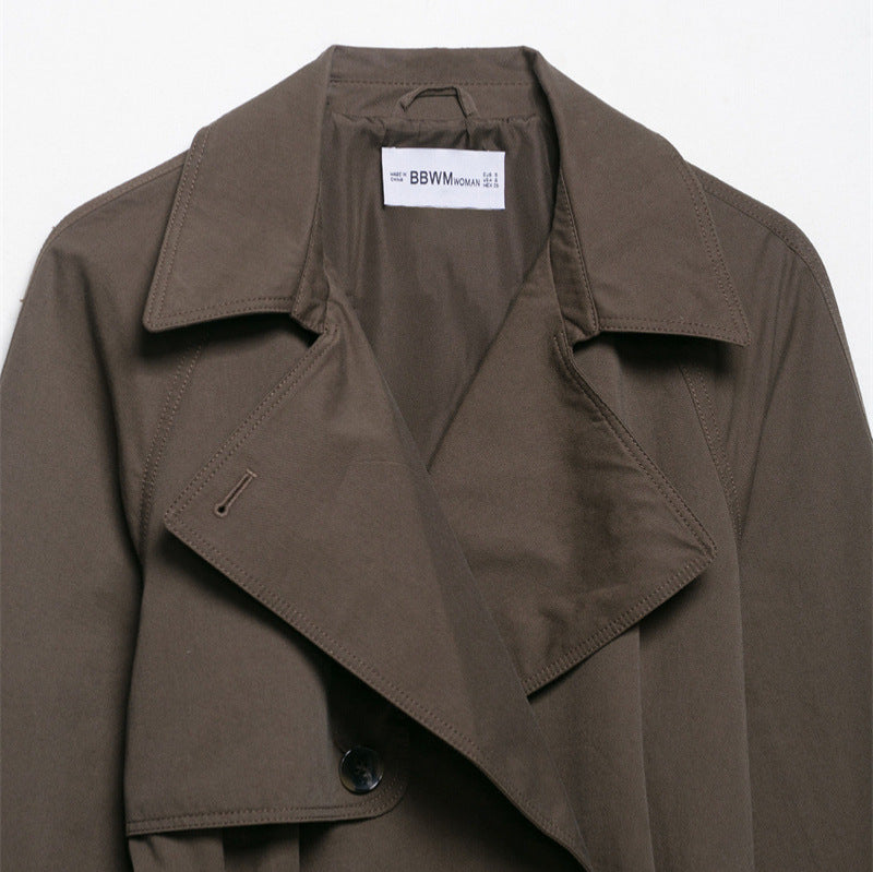 Fashion Design Lapel Belt Wind-breaker Coat