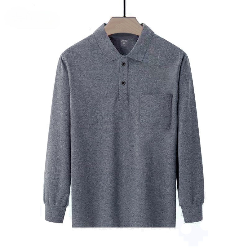 Men's Solid-color Long-sleeve Top With A Turn-down Collar And Real Pockets