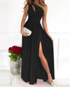 Abito lungo da cocktail da donna, elegante, sexy, monospalla, con spacco alto e cut-out, senza maniche