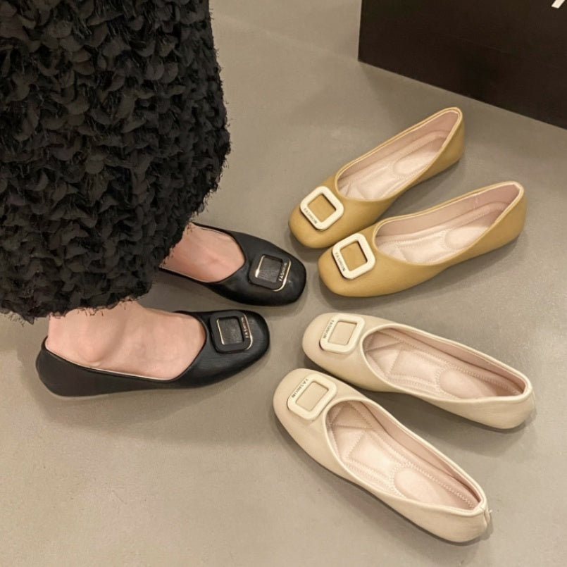 Scarpe con tacco quadrato retrò da donna, fondo morbido, Gommino