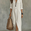 Casual Solid-color Lapel-front Slit Maxi Dress