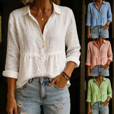 Camicia a maniche lunghe da donna casual in cotone e lino