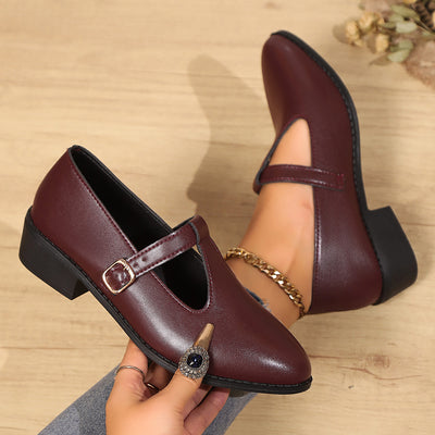 Scarpe da donna con fibbia, punta affilata e bocca bassa, in stile britannico