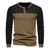 Retro Trendy Long-sleeve Color Matching Henry Collar Bottoming Shirt Casual T-shirt
