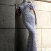 Vestito da sera con perline Purple Host Starry Sky Annual Meeting, modello a cavezza, da sfilata, a coda di sirena