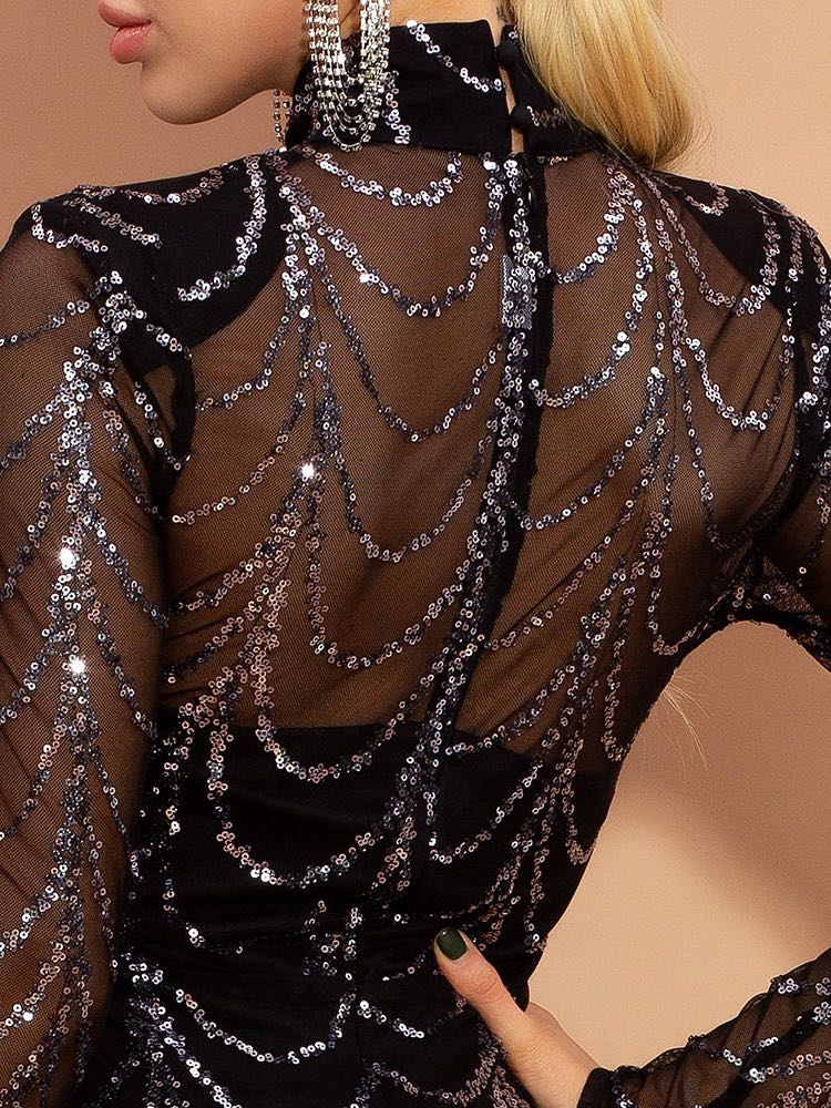 Abiti lunghi da donna con paillettes a maniche lunghe da festa
