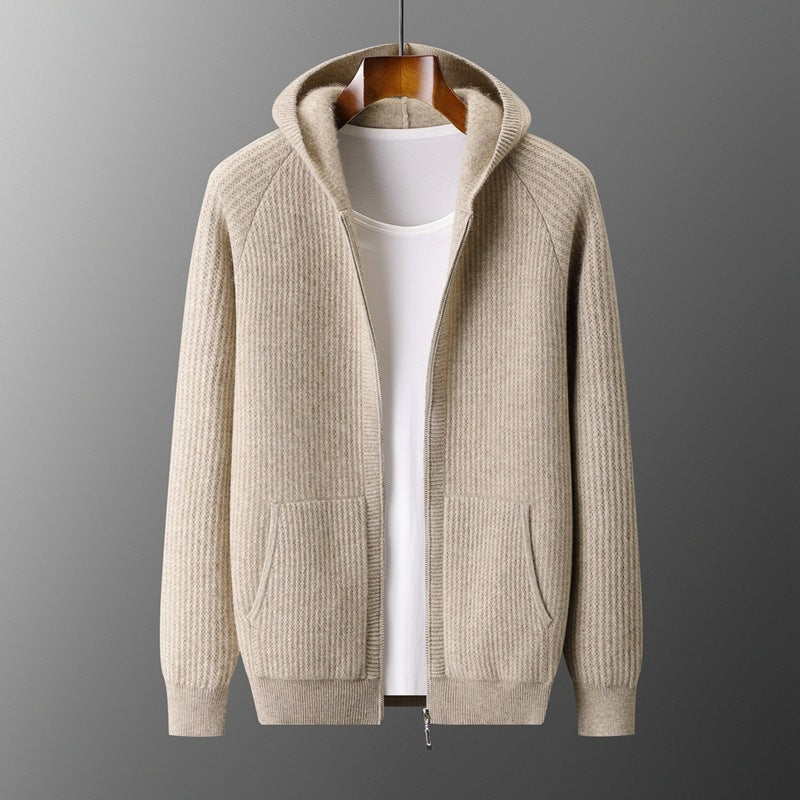 Hooded Cardigan Men's Thick Wool Jacket Loose Casual