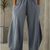 Solid Color Pocket Elastic Waist Casual Trousers
