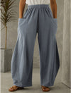 Solid Color Pocket Elastic Waist Casual Trousers