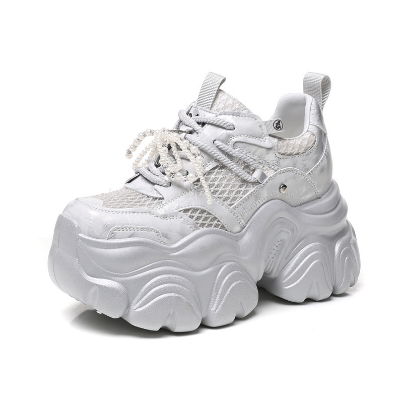 Thick Bottom Height Increasing Insole Mesh Breathable Pearl Dad Shoes Women