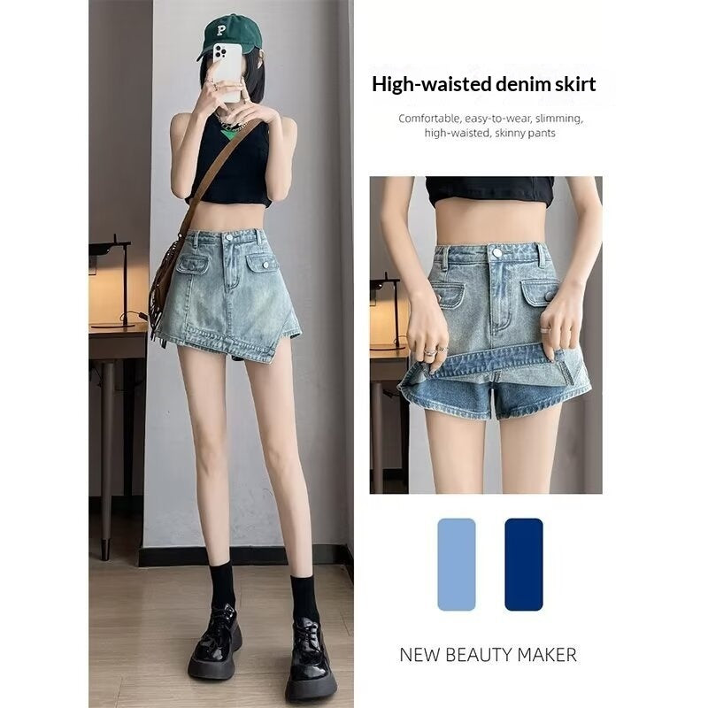 Nuovi pantaloncini in denim casual alla moda a vita alta stile retrò