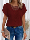 T-shirt a maniche corte taglie forti con patchwork di pizzo traforato, sito indipendente, transfrontaliero