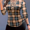 Women's Plaid Notch Neck Criss Cross Tie Short Sleeve T-Shirt
