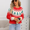 Maglione casual e ampio da donna in maglia jacquard con motivo albero di Natale