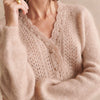 Haze Blue Mohair Cardigan Crocheted V-neck Puff Sleeve Sweater