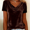 Nuova T-shirt in velluto sexy a maniche corte, girocollo, tinta unita