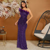 Abito da sera sexy da donna con paillettes nere e piume cucite