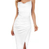 Fashion Women's Temperament Slit Pleated Velvet Sling Dress