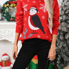 Christmas Snowflake Sparrow Red Oversized Pullover