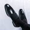 Low Top Pointed Round Toe Button Leather Shoes Men Slip-on