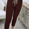 Women's Solid Color Versatile Casual Trousers With Belt And Slim Cuffs