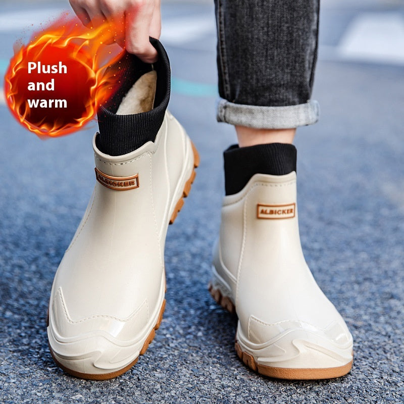 Large Size Fixed Velvet Rain Boots Stylish Water Shoes Men And Women Outdoor