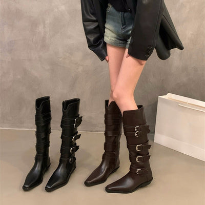 Stivali Maillard marroni con tacco spesso e punta, scarpe da donna