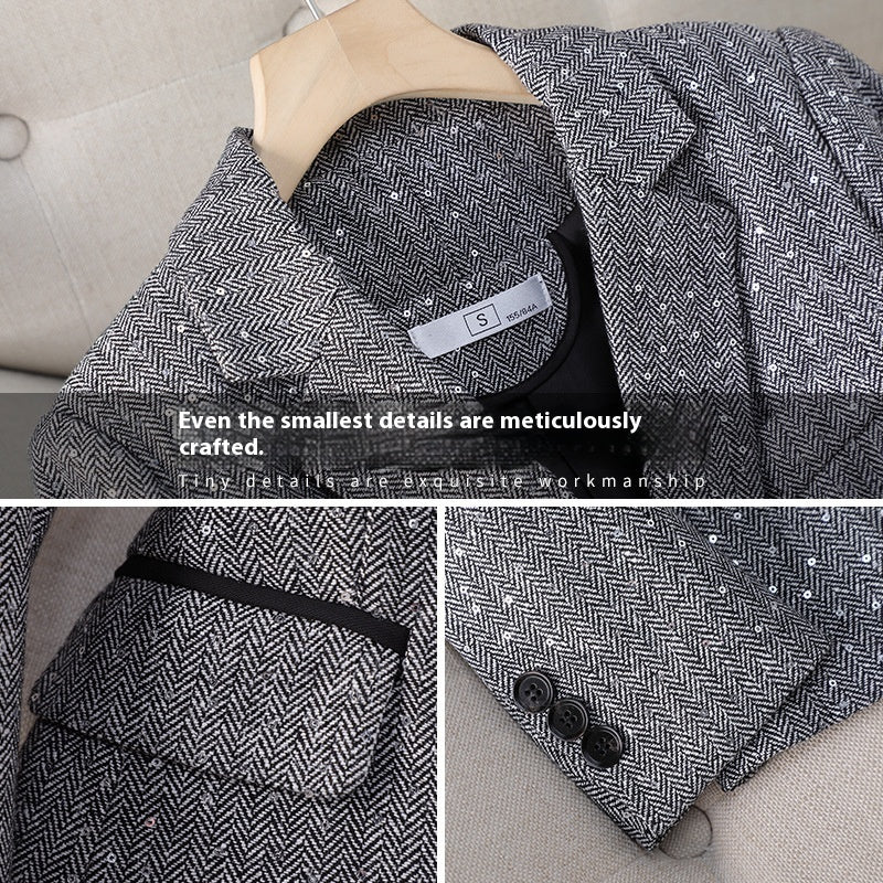 Giacca da abito piccola da donna in stile coreano con motivo pied de poule