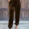 Women's Solid Color Straight Pants With Elastic Waist And Casual Cuffs