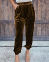 Women's Solid Color Straight Pants With Elastic Waist And Casual Cuffs