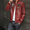 Men's PU Leather Baseball Collar Embroidered Motorcycle Jacket