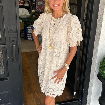 Womens Fashionable Lace Short-sleeve Dress