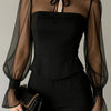 Stylish New Womens Blouse With An Elegant Puff-sleeve Neckline And Tie Detailing