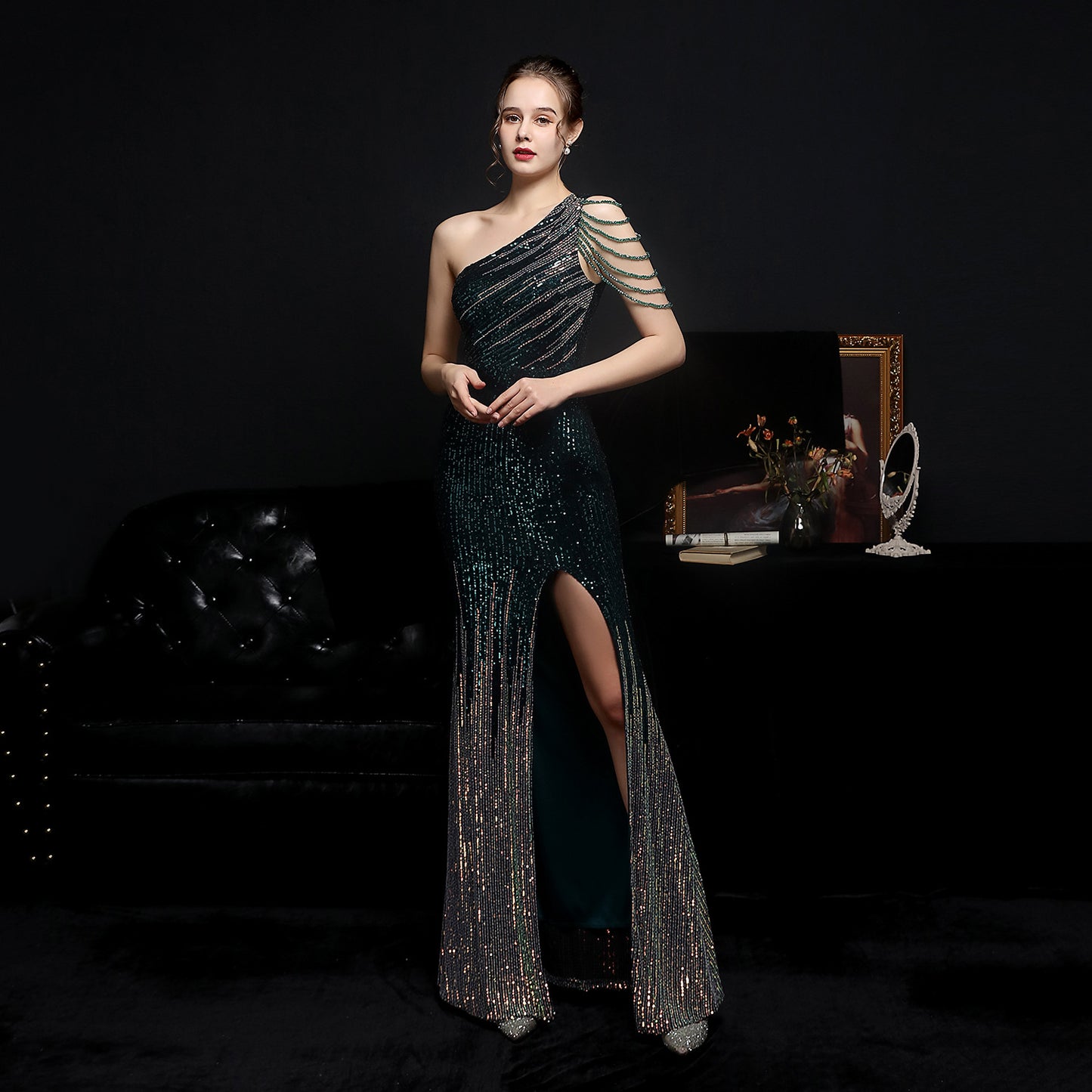 Abito da sera elegante, lungo, sottile, sexy, per sposa