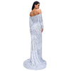 Vestito da sera sexy lungo con paillettes a maniche lunghe senza spalline
