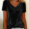 Nuova T-shirt in velluto sexy a maniche corte, girocollo, tinta unita