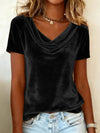 Nuova T-shirt in velluto sexy a maniche corte, girocollo, tinta unita