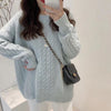 Thick Hemp Flowers Knitted Round Neck Sweater Retro Loose Top